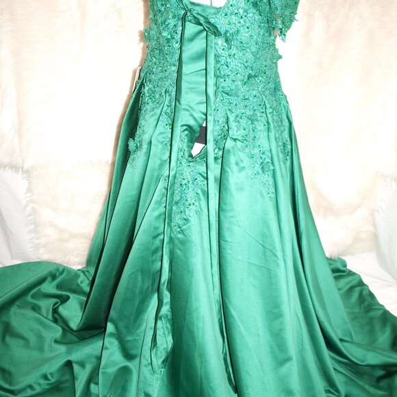 Green Floral Formal GOWN BY STACEES Size 16 NEW Short sleeve - Picture 9 of 13